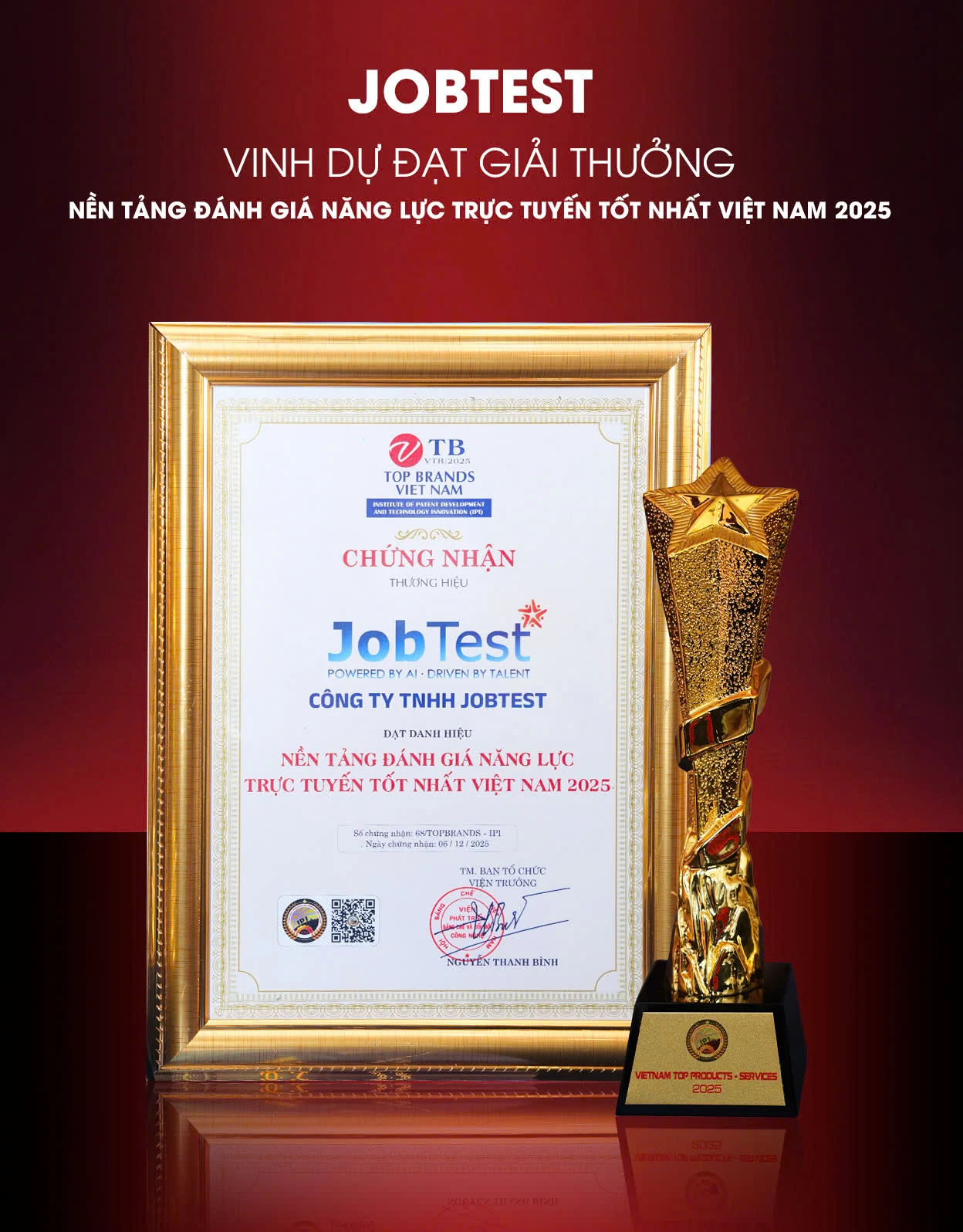 JobTest vinh dự đạt giải thưởng Nền tảng Đánh giá Năng lực trực tuyến tốt nhất Việt Nam 2025